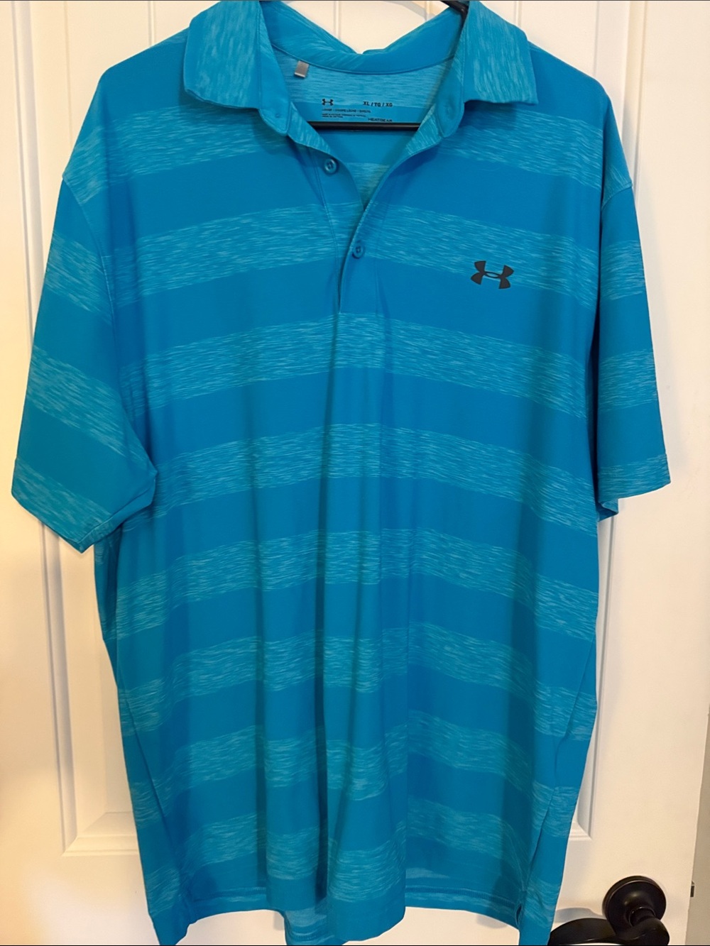 NWOT Under Armour Polo Shirt blue stripe - Picture 1 of 3